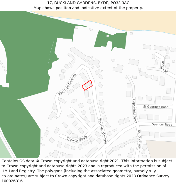 17, BUCKLAND GARDENS, RYDE, PO33 3AG: Location map and indicative extent of plot