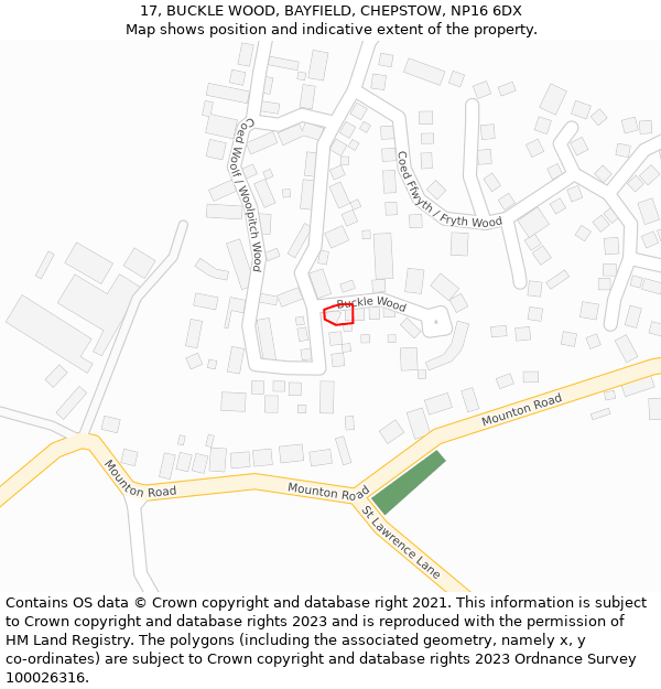 17, BUCKLE WOOD, BAYFIELD, CHEPSTOW, NP16 6DX: Location map and indicative extent of plot