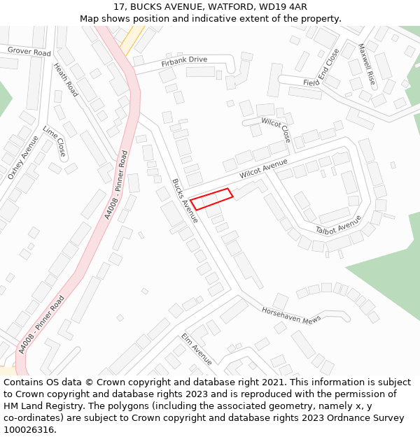 17, BUCKS AVENUE, WATFORD, WD19 4AR: Location map and indicative extent of plot