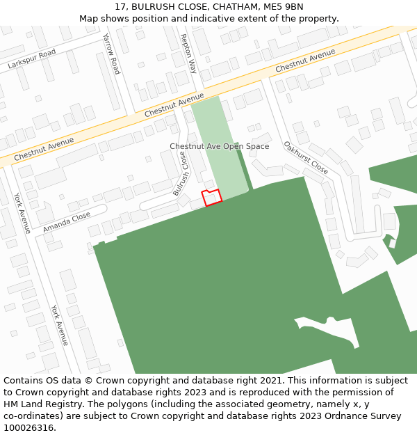 17, BULRUSH CLOSE, CHATHAM, ME5 9BN: Location map and indicative extent of plot