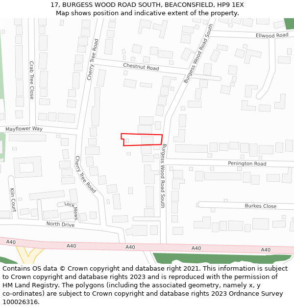 17, BURGESS WOOD ROAD SOUTH, BEACONSFIELD, HP9 1EX: Location map and indicative extent of plot