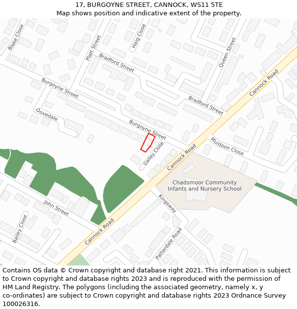 17, BURGOYNE STREET, CANNOCK, WS11 5TE: Location map and indicative extent of plot