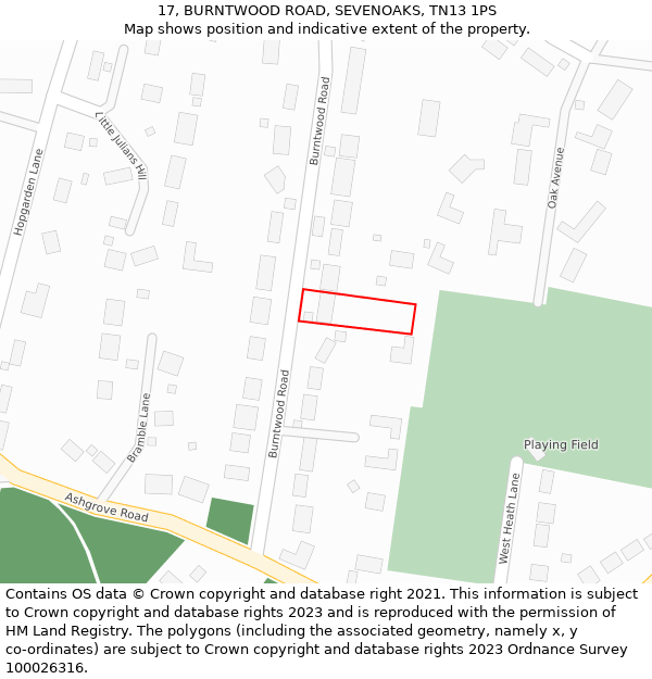 17, BURNTWOOD ROAD, SEVENOAKS, TN13 1PS: Location map and indicative extent of plot