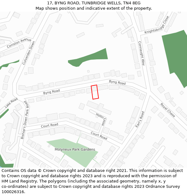 17, BYNG ROAD, TUNBRIDGE WELLS, TN4 8EG: Location map and indicative extent of plot