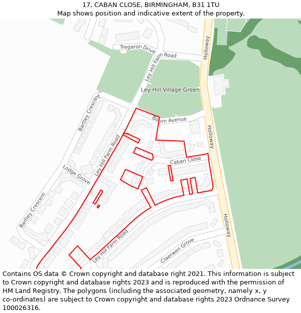 17, CABAN CLOSE, BIRMINGHAM, B31 1TU: Location map and indicative extent of plot