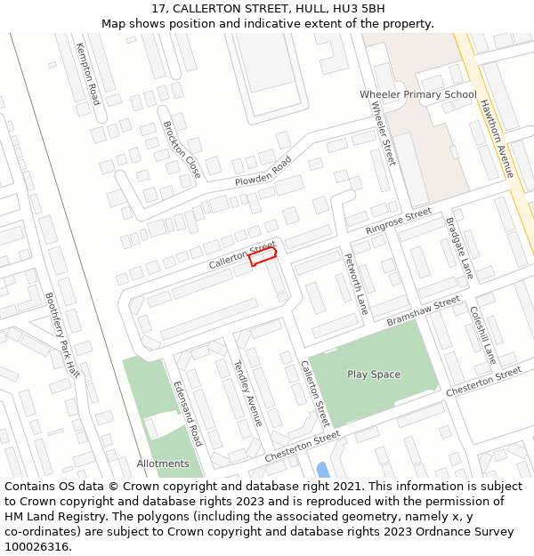 17, CALLERTON STREET, HULL, HU3 5BH: Location map and indicative extent of plot