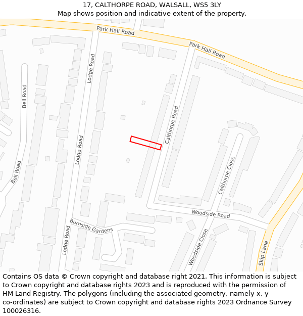 17, CALTHORPE ROAD, WALSALL, WS5 3LY: Location map and indicative extent of plot