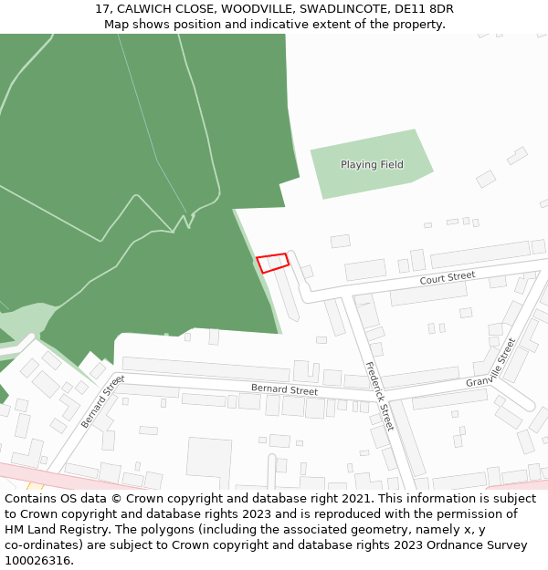 17, CALWICH CLOSE, WOODVILLE, SWADLINCOTE, DE11 8DR: Location map and indicative extent of plot