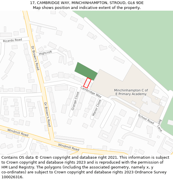 17, CAMBRIDGE WAY, MINCHINHAMPTON, STROUD, GL6 9DE: Location map and indicative extent of plot