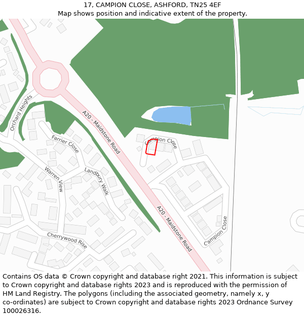 17, CAMPION CLOSE, ASHFORD, TN25 4EF: Location map and indicative extent of plot