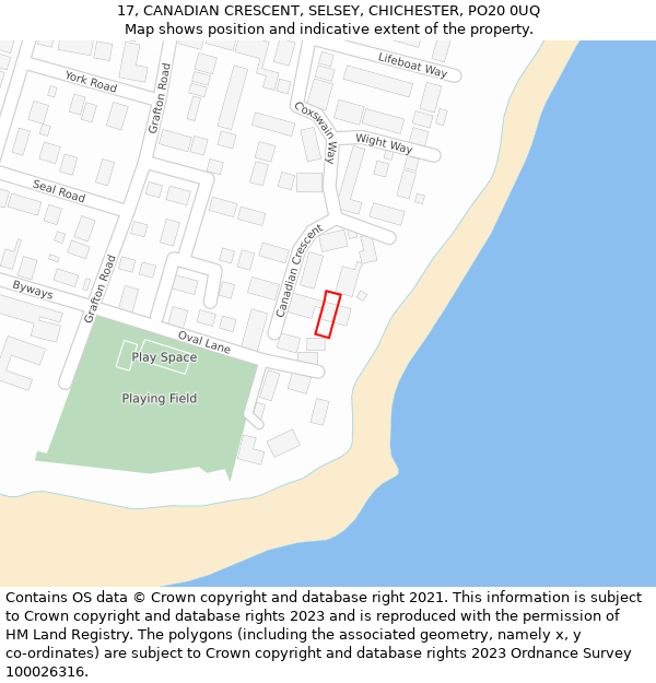 17, CANADIAN CRESCENT, SELSEY, CHICHESTER, PO20 0UQ: Location map and indicative extent of plot