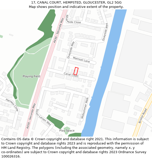 17, CANAL COURT, HEMPSTED, GLOUCESTER, GL2 5GG: Location map and indicative extent of plot