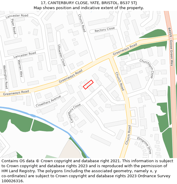 17, CANTERBURY CLOSE, YATE, BRISTOL, BS37 5TJ: Location map and indicative extent of plot