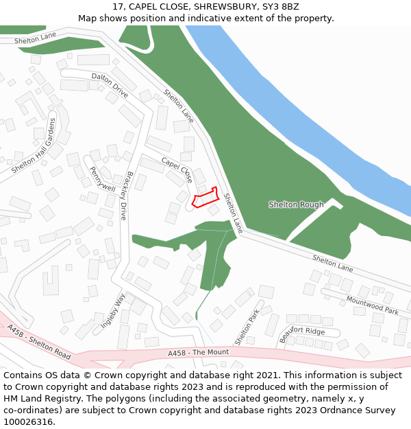 17, CAPEL CLOSE, SHREWSBURY, SY3 8BZ: Location map and indicative extent of plot