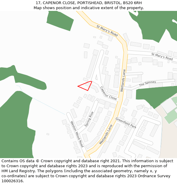 17, CAPENOR CLOSE, PORTISHEAD, BRISTOL, BS20 6RH: Location map and indicative extent of plot