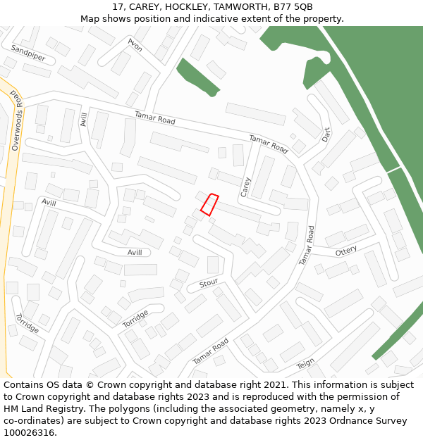 17, CAREY, HOCKLEY, TAMWORTH, B77 5QB: Location map and indicative extent of plot