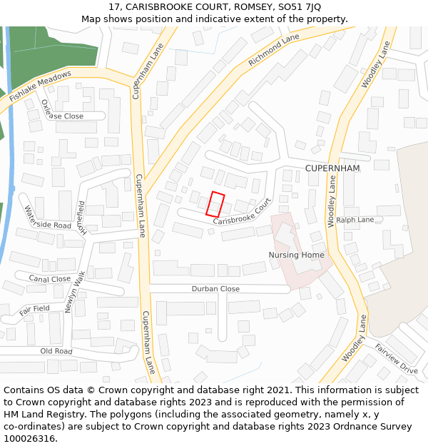 17, CARISBROOKE COURT, ROMSEY, SO51 7JQ: Location map and indicative extent of plot