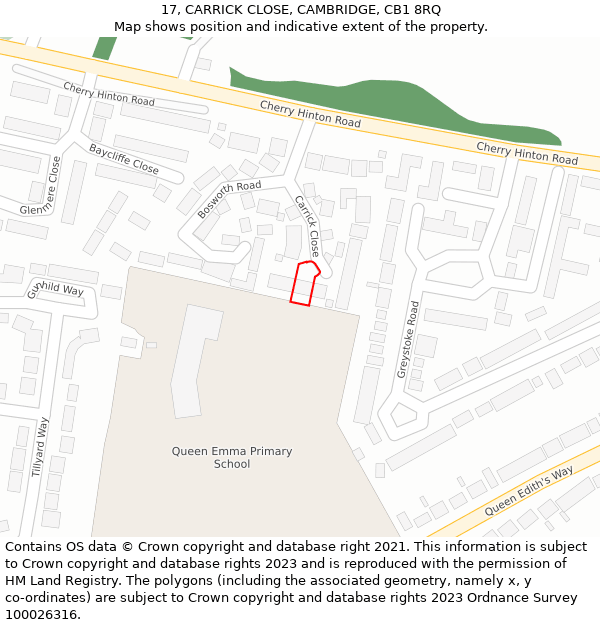 17, CARRICK CLOSE, CAMBRIDGE, CB1 8RQ: Location map and indicative extent of plot