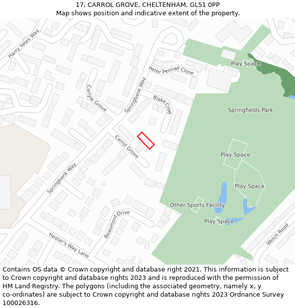 17, CARROL GROVE, CHELTENHAM, GL51 0PP: Location map and indicative extent of plot