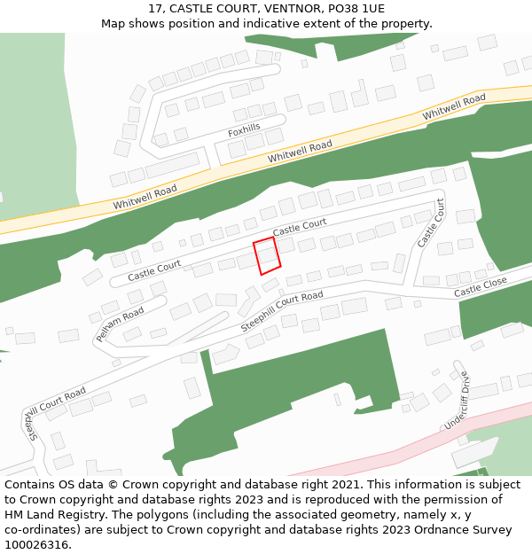 17, CASTLE COURT, VENTNOR, PO38 1UE: Location map and indicative extent of plot