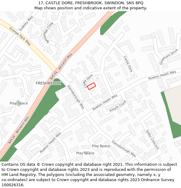 17, CASTLE DORE, FRESHBROOK, SWINDON, SN5 8PQ: Location map and indicative extent of plot