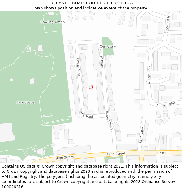 17, CASTLE ROAD, COLCHESTER, CO1 1UW: Location map and indicative extent of plot