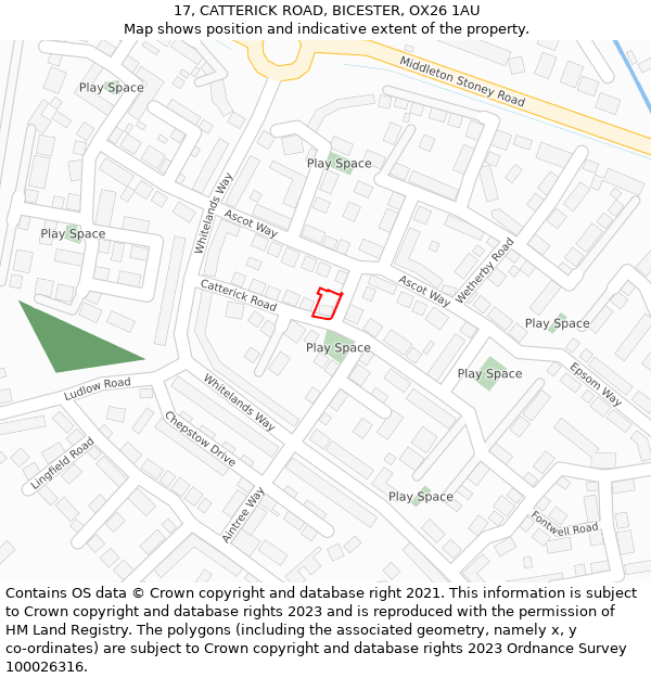 17, CATTERICK ROAD, BICESTER, OX26 1AU: Location map and indicative extent of plot