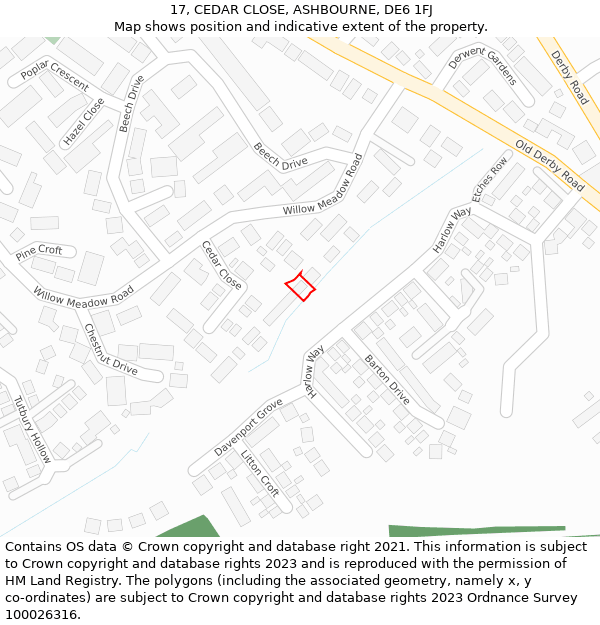 17, CEDAR CLOSE, ASHBOURNE, DE6 1FJ: Location map and indicative extent of plot