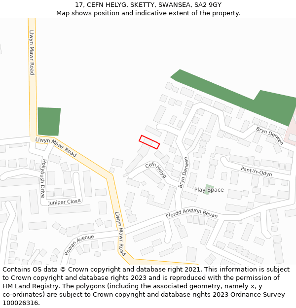 17, CEFN HELYG, SKETTY, SWANSEA, SA2 9GY: Location map and indicative extent of plot