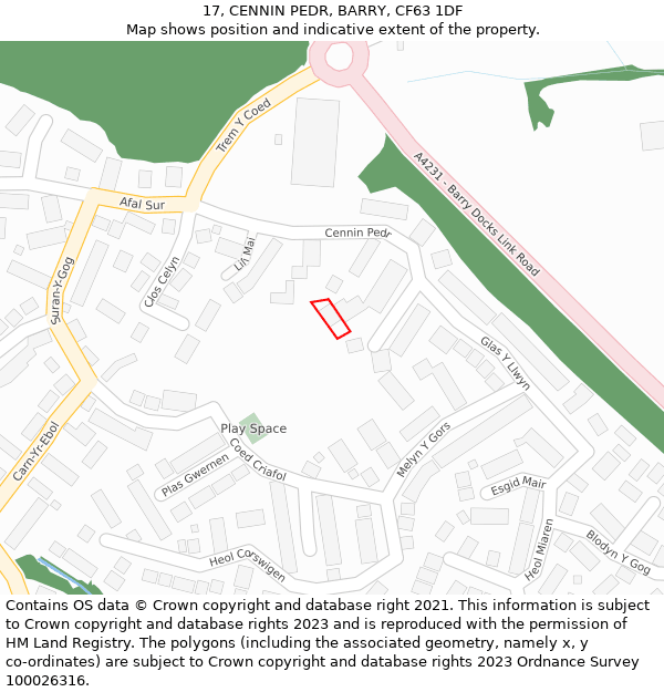 17, CENNIN PEDR, BARRY, CF63 1DF: Location map and indicative extent of plot