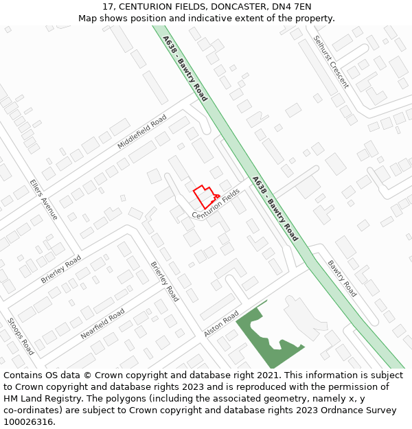 17, CENTURION FIELDS, DONCASTER, DN4 7EN: Location map and indicative extent of plot