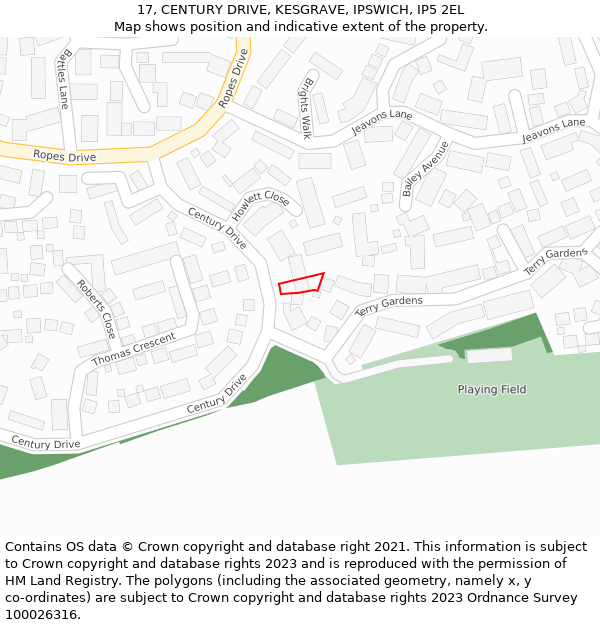 17, CENTURY DRIVE, KESGRAVE, IPSWICH, IP5 2EL: Location map and indicative extent of plot