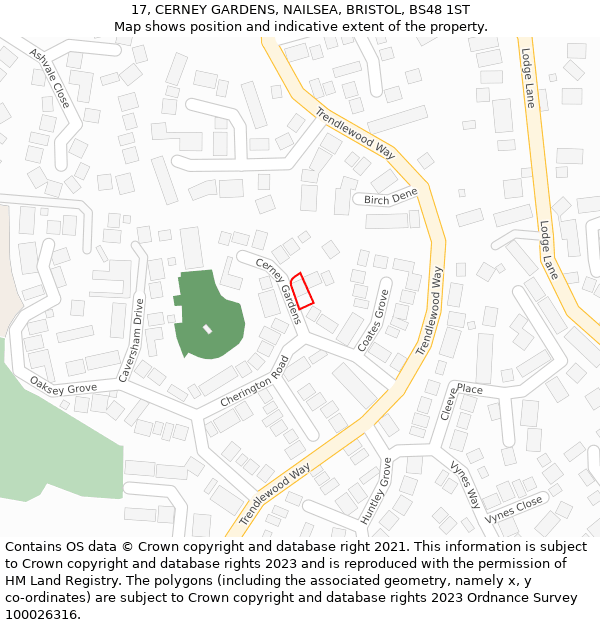17, CERNEY GARDENS, NAILSEA, BRISTOL, BS48 1ST: Location map and indicative extent of plot