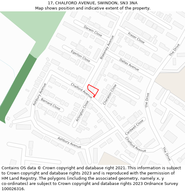 17, CHALFORD AVENUE, SWINDON, SN3 3NA: Location map and indicative extent of plot