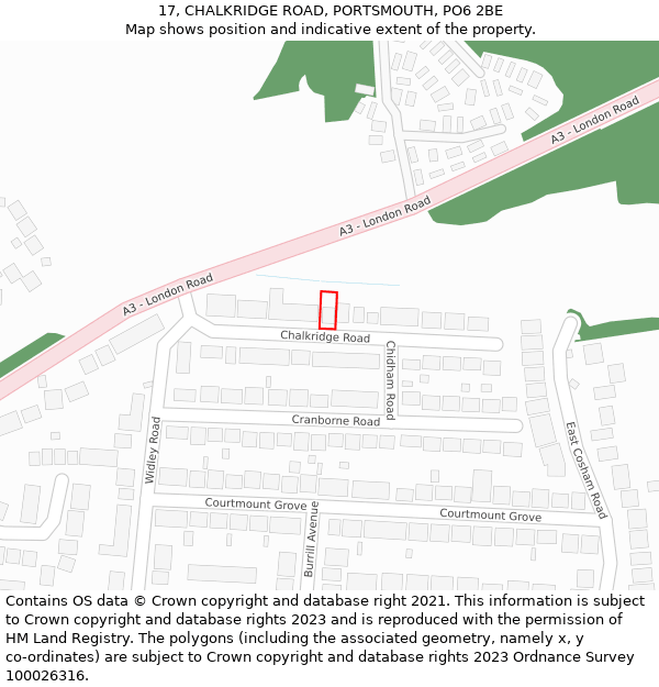 17, CHALKRIDGE ROAD, PORTSMOUTH, PO6 2BE: Location map and indicative extent of plot