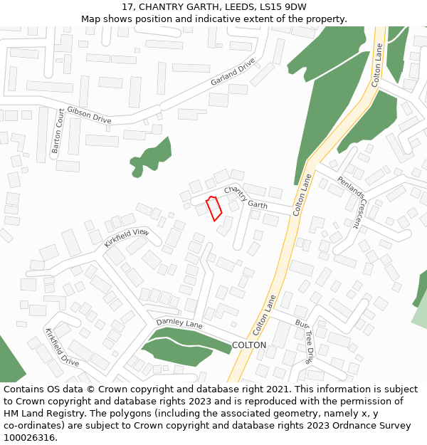 17, CHANTRY GARTH, LEEDS, LS15 9DW: Location map and indicative extent of plot