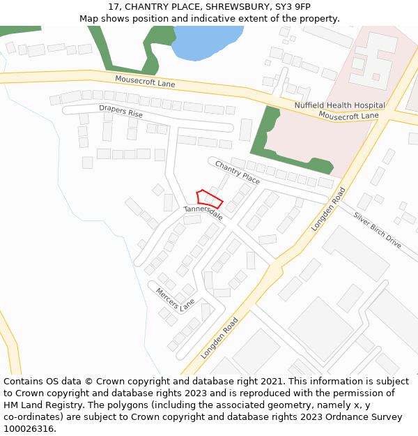 17, CHANTRY PLACE, SHREWSBURY, SY3 9FP: Location map and indicative extent of plot