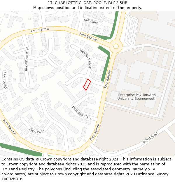 17, CHARLOTTE CLOSE, POOLE, BH12 5HR: Location map and indicative extent of plot
