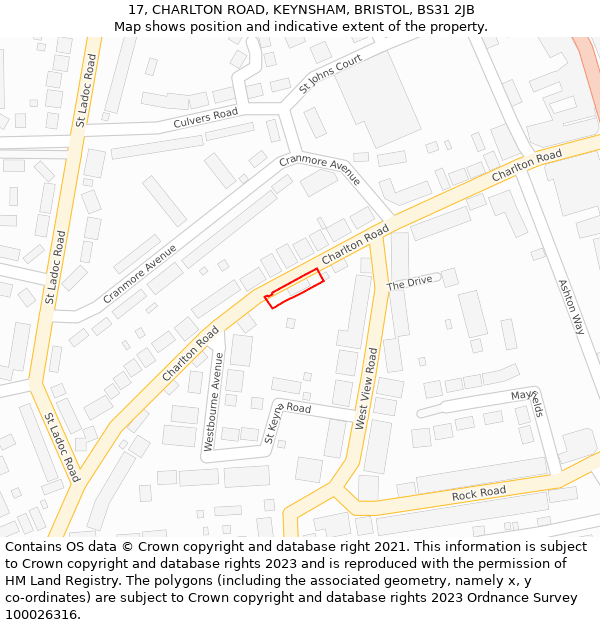 17, CHARLTON ROAD, KEYNSHAM, BRISTOL, BS31 2JB: Location map and indicative extent of plot