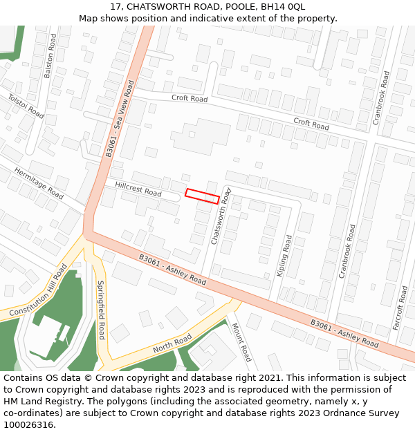 17, CHATSWORTH ROAD, POOLE, BH14 0QL: Location map and indicative extent of plot