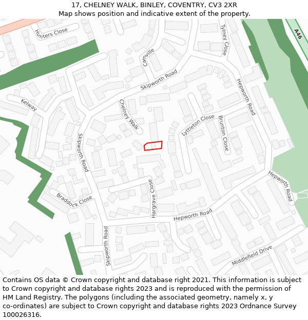 17, CHELNEY WALK, BINLEY, COVENTRY, CV3 2XR: Location map and indicative extent of plot