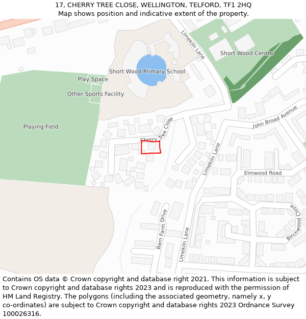 17, CHERRY TREE CLOSE, WELLINGTON, TELFORD, TF1 2HQ: Location map and indicative extent of plot