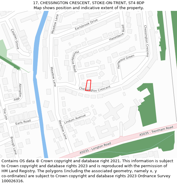 17, CHESSINGTON CRESCENT, STOKE-ON-TRENT, ST4 8DP: Location map and indicative extent of plot