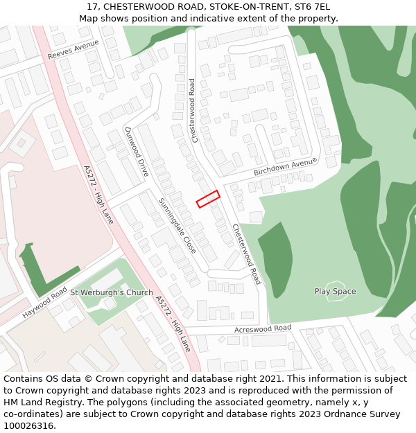17, CHESTERWOOD ROAD, STOKE-ON-TRENT, ST6 7EL: Location map and indicative extent of plot