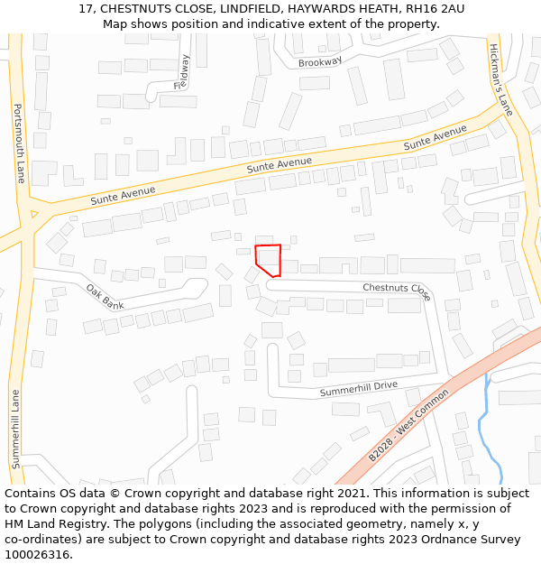 17, CHESTNUTS CLOSE, LINDFIELD, HAYWARDS HEATH, RH16 2AU: Location map and indicative extent of plot
