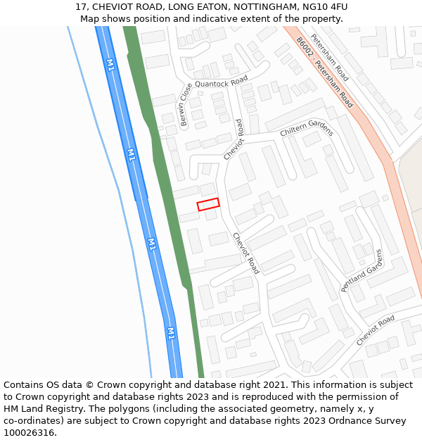 17, CHEVIOT ROAD, LONG EATON, NOTTINGHAM, NG10 4FU: Location map and indicative extent of plot