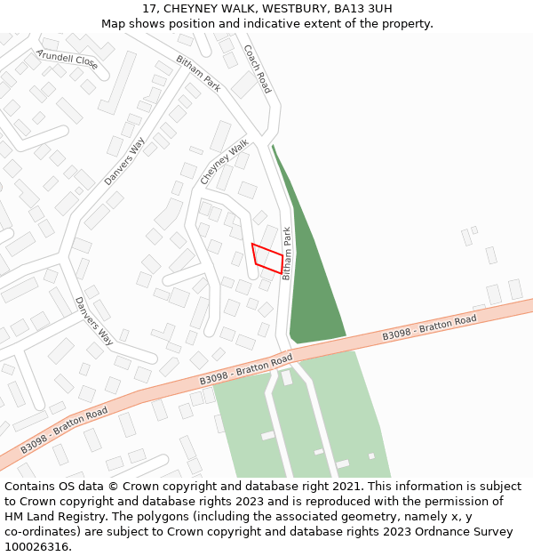 17, CHEYNEY WALK, WESTBURY, BA13 3UH: Location map and indicative extent of plot