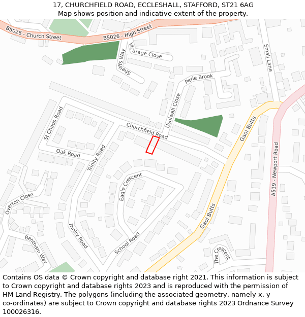 17, CHURCHFIELD ROAD, ECCLESHALL, STAFFORD, ST21 6AG: Location map and indicative extent of plot