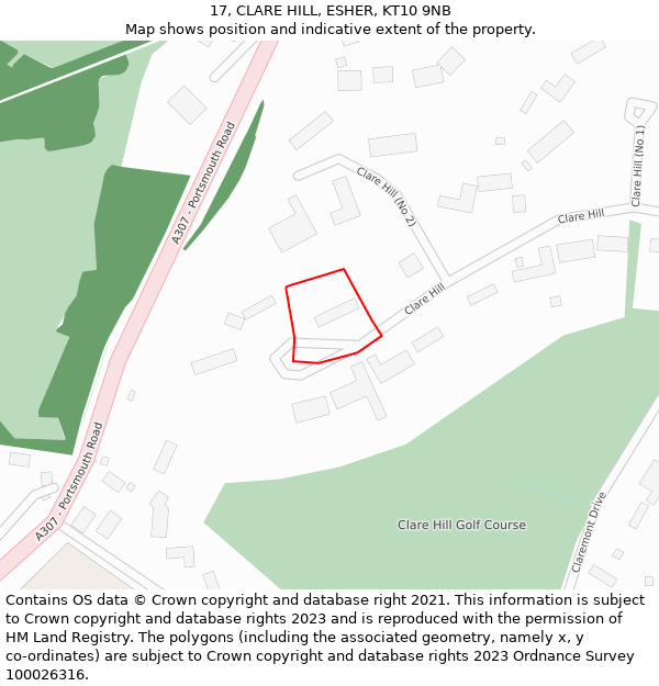 17, CLARE HILL, ESHER, KT10 9NB: Location map and indicative extent of plot