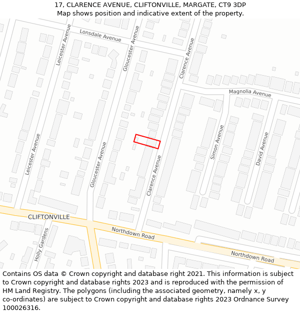 17, CLARENCE AVENUE, CLIFTONVILLE, MARGATE, CT9 3DP: Location map and indicative extent of plot